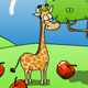 Жираф тянется за яблоками
